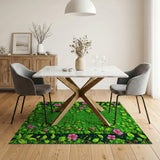 Lush Green Foliage Pink Blossom Area Rug