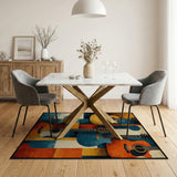 ODIKA Abstract Guitar Washable Area Rug, Low Pile Non-Slip Music Themed Decor
