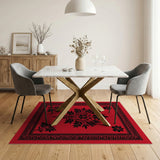 Red Black Floral Tree Motif Area Rug