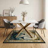 Moonlit Mermaid Flying Fish Teal Rug