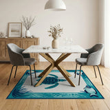Teal Sea Turtle Coastal Beach Rug