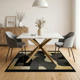 Black Gold Foil Abstract Wave Rug