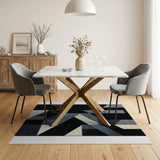 Bold Geometric Modern Area Rug in Blue Grey