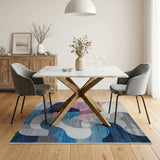 Modern Abstract Blue Pink Grey Wave Area Rug