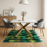 Layered Evergreen Forest Geometric Area Rug
