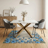 Cascading Blue Hydrangea Floral Area Rug