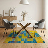 Vibrant Yellow-Teal Geometric Abstract Area Rug