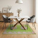 Vibrant Green Palm Frond Area Rug with Pink Accents