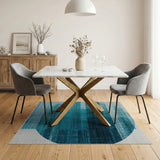 Teal Blue Geometric Circle Area Rug