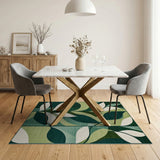 Geometric Green Leaf Abstract Area Rug