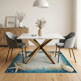 Coastal Starfish Seashell Border Area Rug