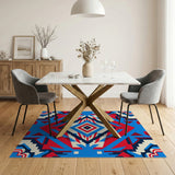 Vibrant Blue Red Geometric Southwestern Rug