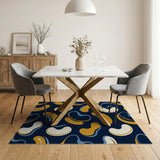 Navy Multi-Color Organic Bean Pattern Area Rug