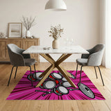 Vibrant Pink Drum Set Cartoon Area Rug