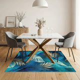 Blue Teal Gold Leaf Area Rug