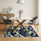Coastal Beach Blue and Teal Blue Wave Coastal Area Rug