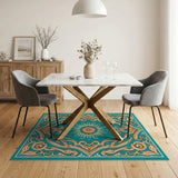 Blue and Teal Ornate Teal Persian Medallion Rug