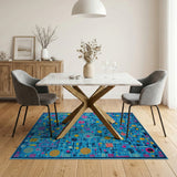 Vibrant Geometric Abstract Area Rug in Blue Multi-Color