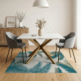 Teal Palm Frond Coastal Area Rug