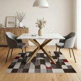 Modern Geometric Grey Area Rug with Red Accents