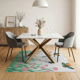 Whimsical Pink Flowers and Butterflies Area Rug