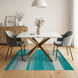 Teal Striped Geometric Modern Area Rug