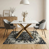 Vintage Grey Heart Floral Area Rug