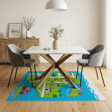 Whimsical Kids Cartoon Town Map Area Rug