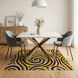 Yellow Swirl Abstract Area Rug