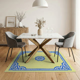 Blue Lotus Mandala Area Rug with Ornate Border