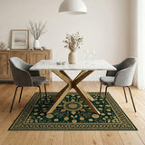 Gold Sunflower Emerald Green Floral Rug