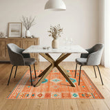 Orange Terracotta Teal Southwestern Geometric Area Rug