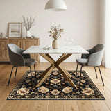 Black Floral Vintage Area Rug