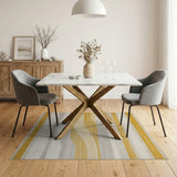 Wavy Yellow and Grey Striped Area Rug