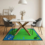 Playful Blue Three-Eyed Dino Green Jungle Kids Rug