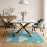 Kids Cartoon Whimsical Clouds Stars Blue Kids Area Rug