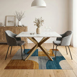 Teal Orange Curved Geometric Area Rug