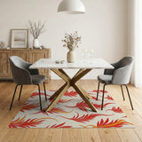 Fiery Red Abstract Leaf Area Rug