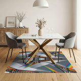 Rainbow Eiffel Tower Geometric Area Rug