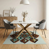 Teal Geometric Lightning Storm Farm Rug