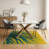 Teal Grass Blades on Sunny Yellow Abstract Rug