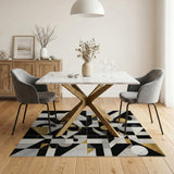 Gold and Silver Black Gold Geometric Abstract Area Rug