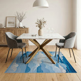 Blue and Teal Layered Blue Clouds Geometric Area Rug