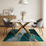 Green Emerald Green Gold Vein Marble Abstract Area Rug