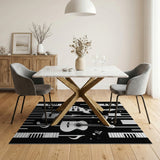 ODIKA Modern Music Theme Washable Rug - Black & White Guitar and Piano Low Pile Area Rug