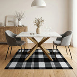 Black White Gingham Plaid Area Rug