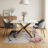 Washable Japanese Cherry Blossom Watercolor Area Rug - Low Pile & Non-Slip