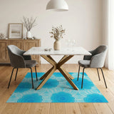 Retro Blue Swirl Floral Area Rug