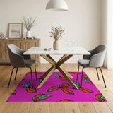 Vibrant Pink Butterfly Pattern Area Rug