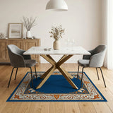Ornate Navy Blue Floral Frame Area Rug